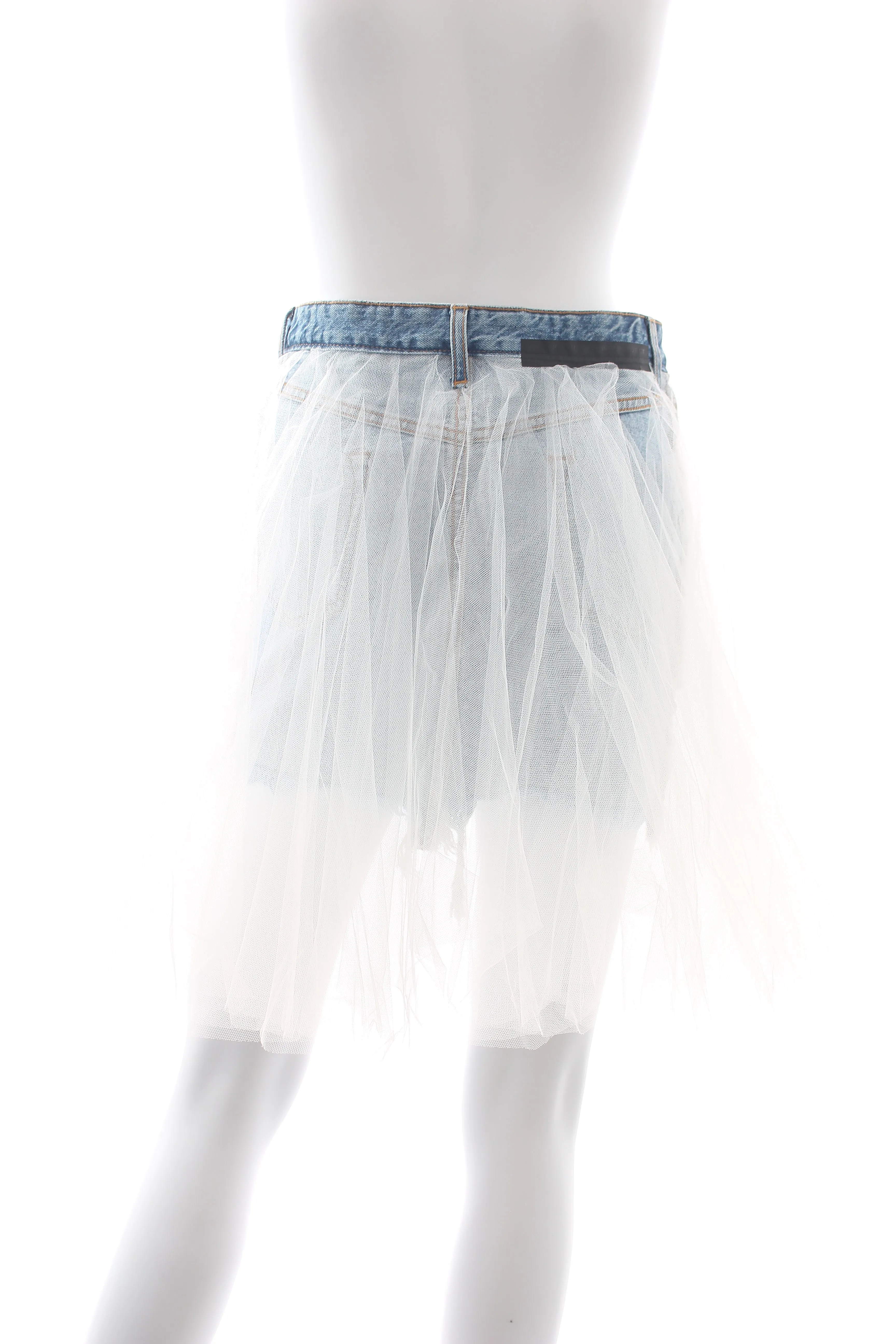 Unravel Project Tulle Overlay Denim Mini Skirt