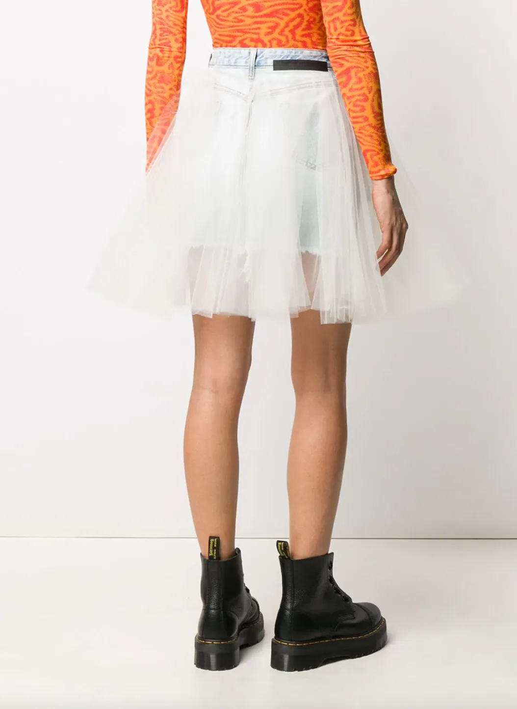 Unravel Project Tulle Overlay Denim Mini Skirt