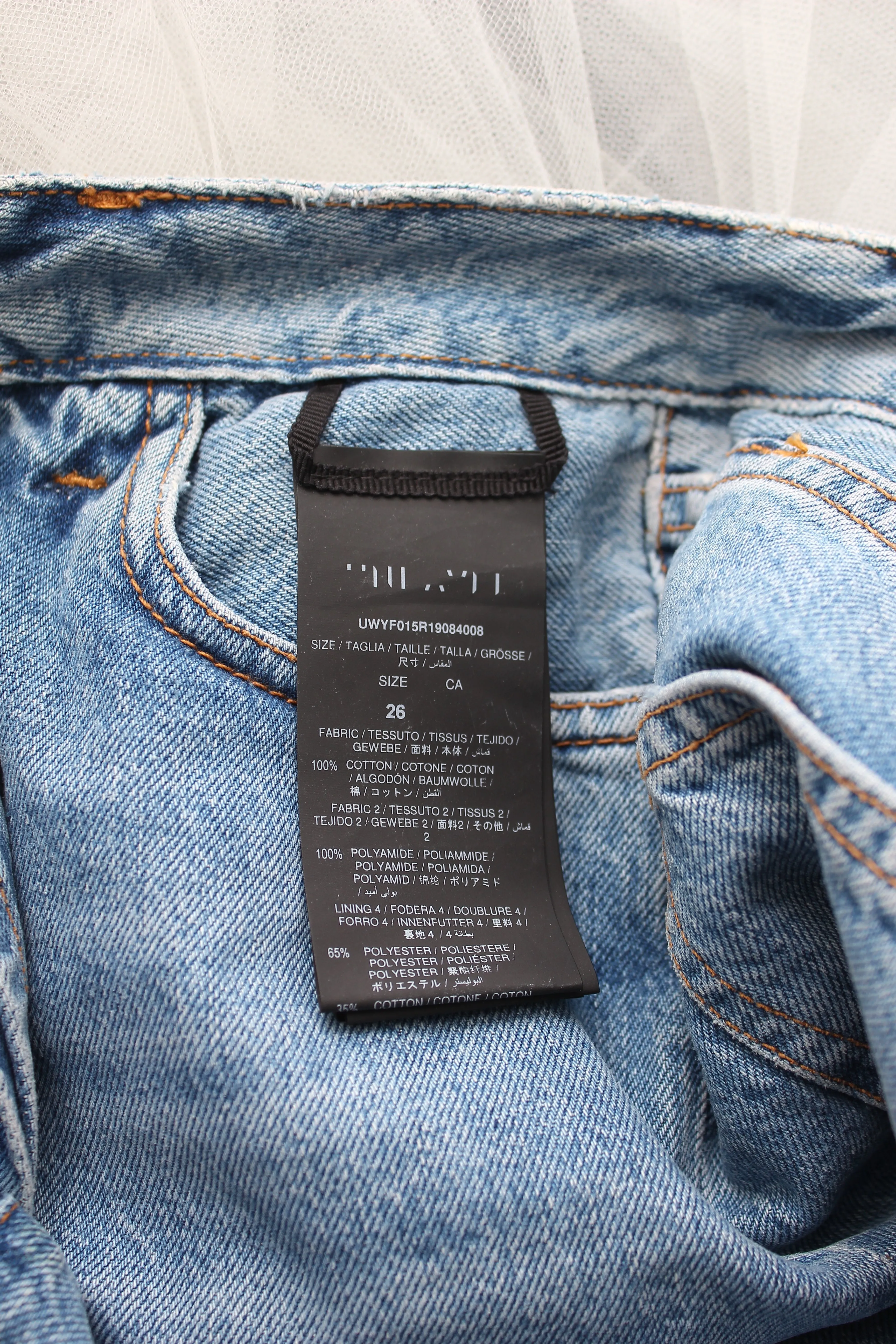 Unravel Project Tulle Overlay Denim Mini Skirt
