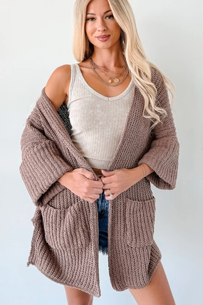 Quiet Times Cuffed Sleeve POL Cardigan (Chocolate) ZeroWasteProduction Everyday Fashion