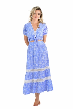 Bold Look Hand Painted Phoebe Set (Skirt) / Periwinkle Paisley