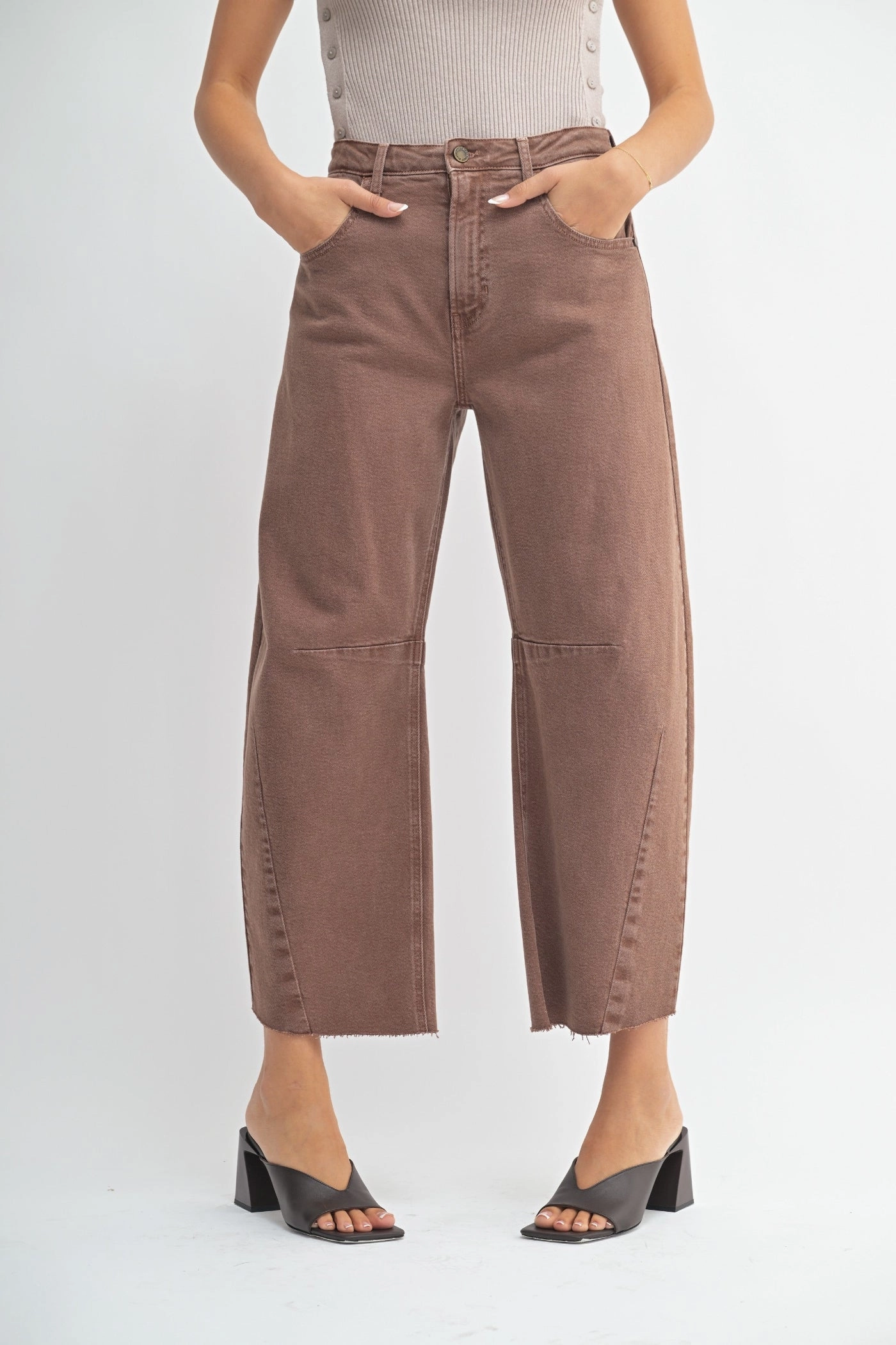 Moisture Wicking Inner Layer Office Wear Trendy Home Comfort ARIANA ESPRESSO BARREL JEANS