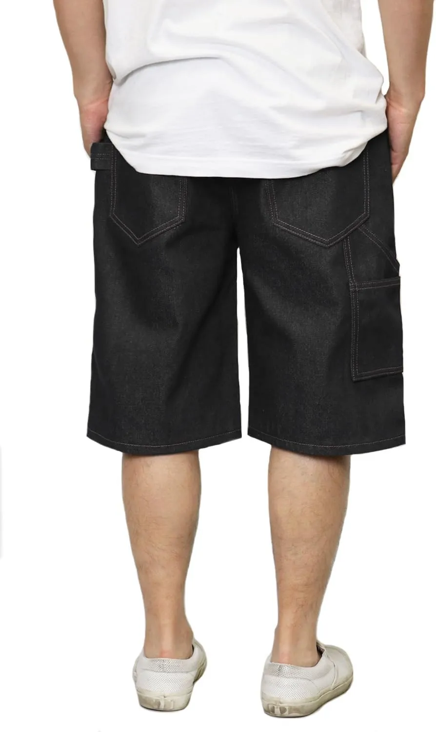 URBANJ Men's Baggy Jean Shorts Casual Loose Fit Carpenter Denim Shorts