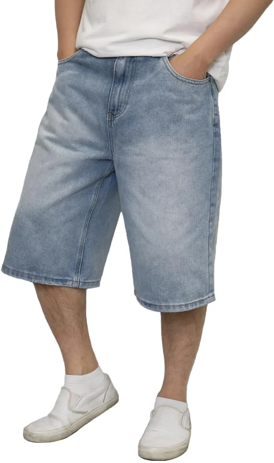 URBANJ Men's Baggy Jean Shorts Casual Loose Fit Carpenter Denim Shorts