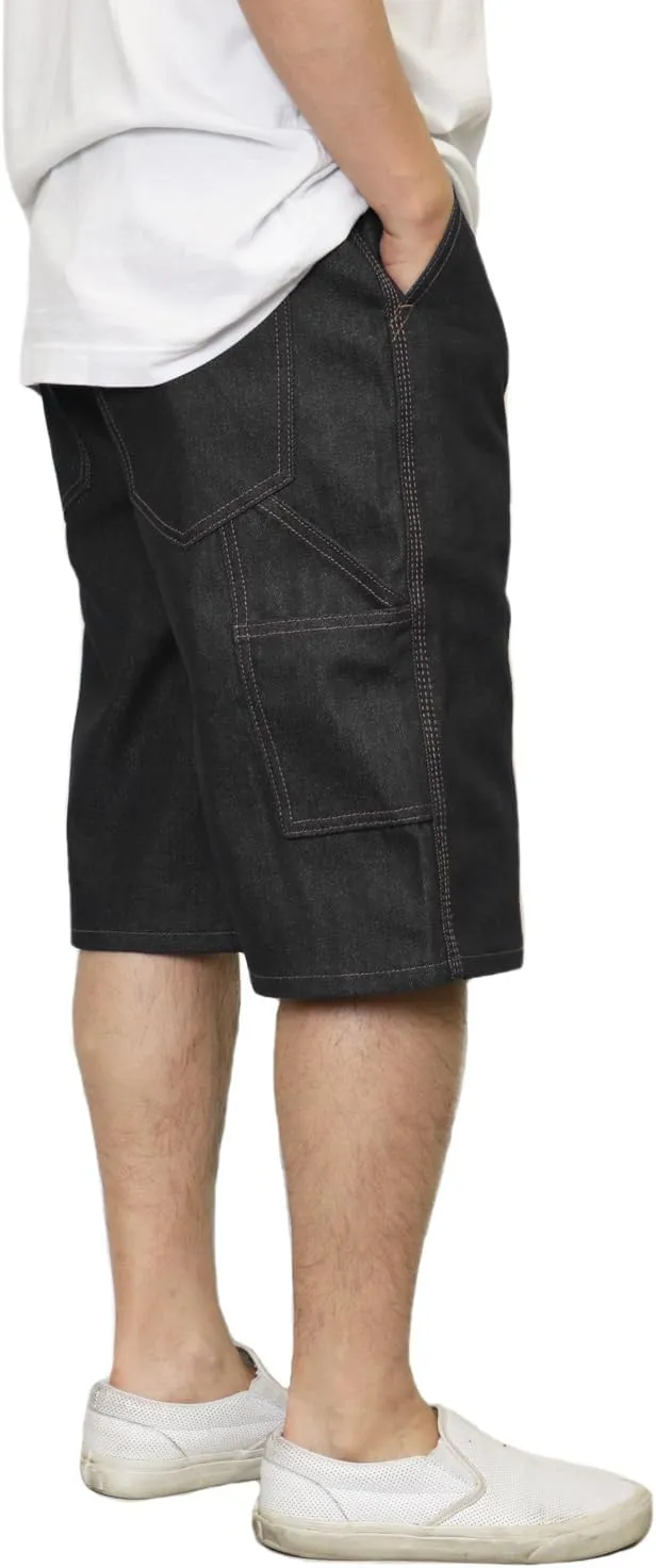 URBANJ Men's Baggy Jean Shorts Casual Loose Fit Carpenter Denim Shorts