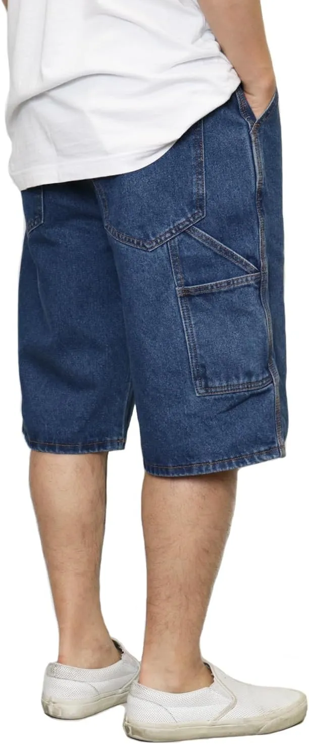 URBANJ Men's Baggy Jean Shorts Casual Loose Fit Carpenter Denim Shorts