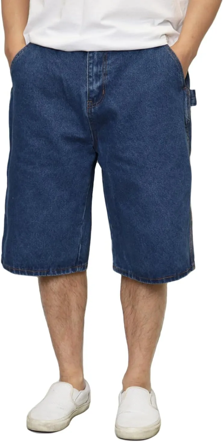 URBANJ Men's Baggy Jean Shorts Casual Loose Fit Carpenter Denim Shorts