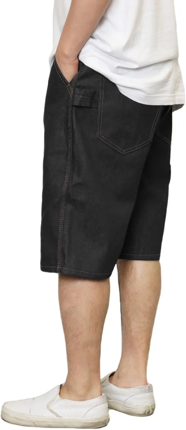 URBANJ Men's Baggy Jean Shorts Casual Loose Fit Carpenter Denim Shorts