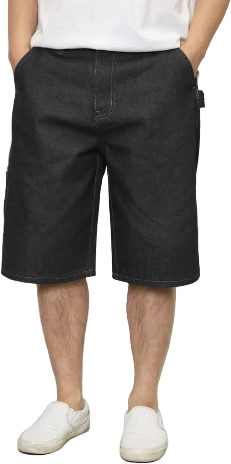 URBANJ Men's Baggy Jean Shorts Casual Loose Fit Carpenter Denim Shorts