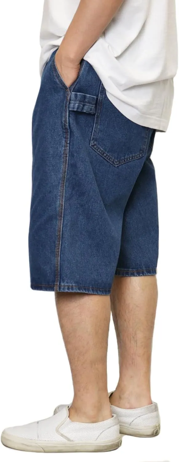 URBANJ Men's Baggy Jean Shorts Casual Loose Fit Carpenter Denim Shorts