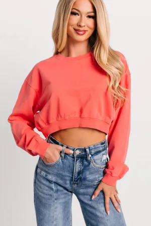 Multipurpose Layering Piece Chill Charm Long Sleeve Cropped Sweatshirt (Coral)