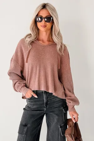 Breathable Mesh Back Long Sleeve Tee Take You There Mineral Washed Waffle Knit Hoodie (Chestnut)