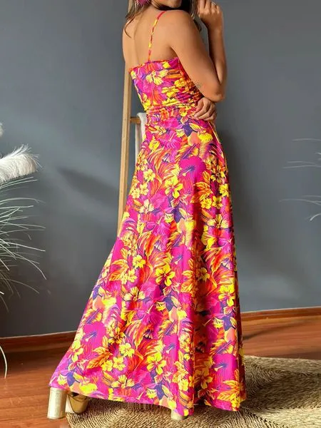 V-neck Boho Print Sleeveless Large Hem Maxi Dress HEDZRES2M8