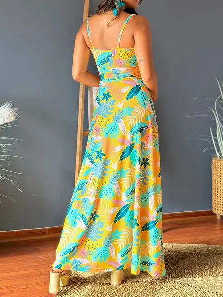 V-neck Boho Print Sleeveless Large Hem Maxi Dress HEDZRES2M8