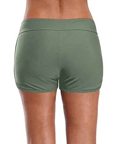 V Slit Design Swim Bottoms For Summer Beach Activities-Army Green