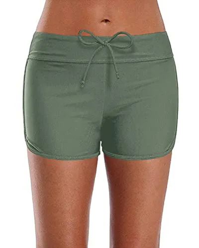 V Slit Design Swim Bottoms For Summer Beach Activities-Army Green