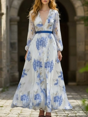 Timeless Style Wear V-neck printed long dress