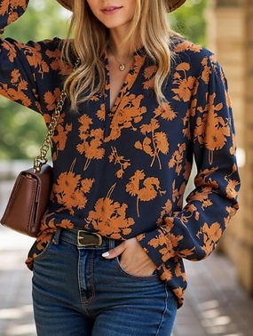 Hybrid Fabric Blend V-neck printed shirt