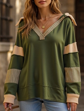 UVProtection Coating Smooth Stitching V-neck pullover sweatshirt
