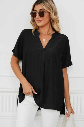 ChafeFreeEdging DoubleStitched V NECK ROLL UP SHORT SLEEVES LOOSE FIT SHIRTS