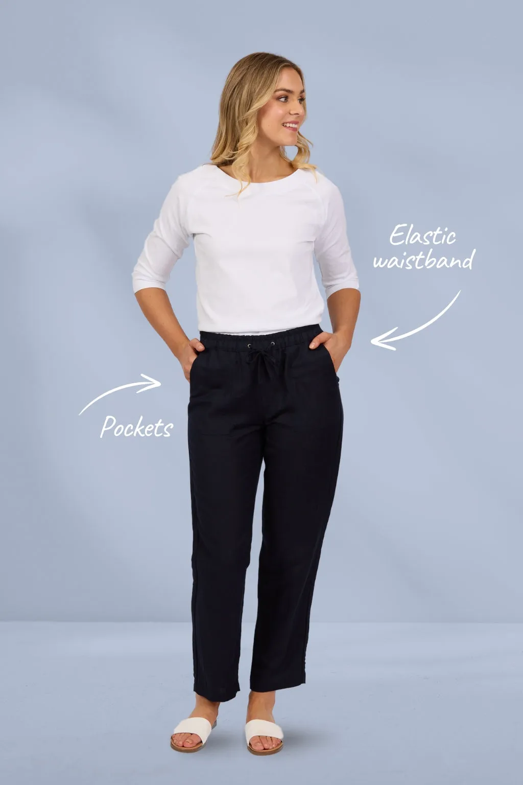 Vassalli Slim Leg Ankle Grazer Full Elastic Waist Pants Ink