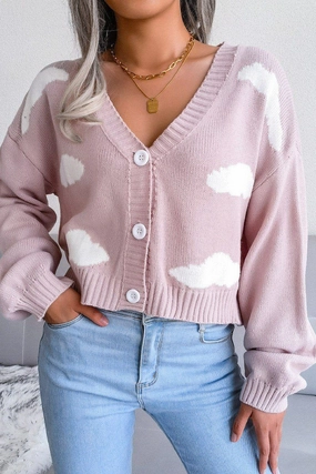 BUTTON UP CLOUD PRINTING SHORT LENGTH CARDIGAN SlimFitAdaptation
