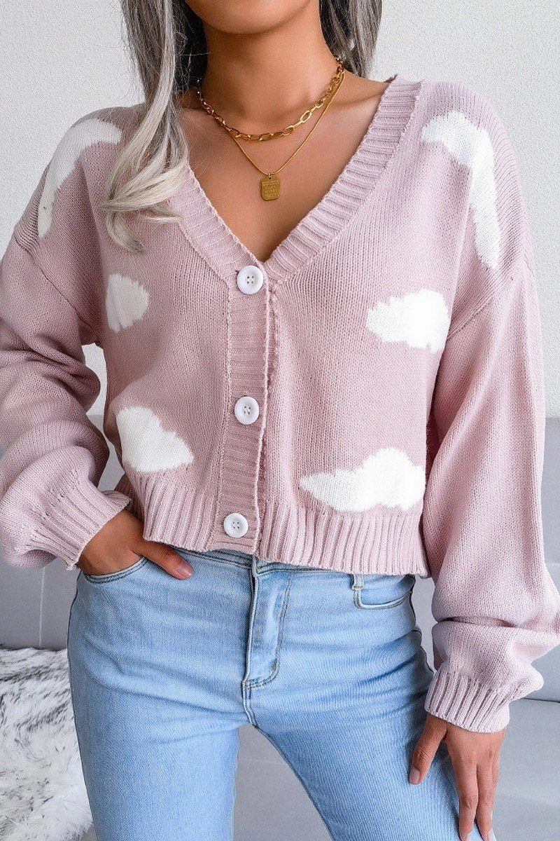 BUTTON UP CLOUD PRINTING SHORT LENGTH CARDIGAN SlimFitAdaptation