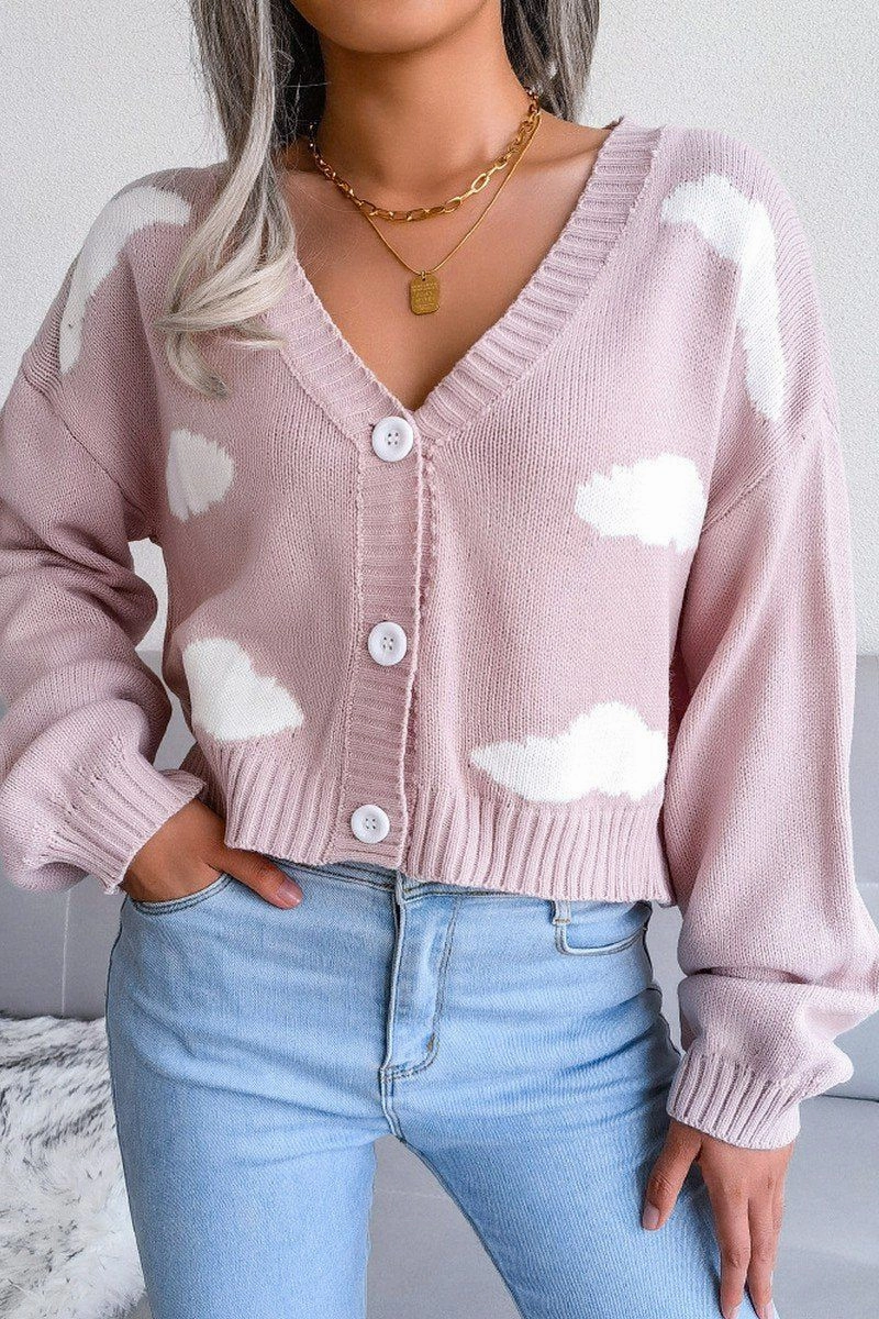 TwillWeave BUTTON UP CLOUD PRINTING SHORT LENGTH CARDIGAN