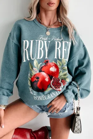 "Ruby Red Pomegranate" Graphic Sweatshirt (Silver Pine) Warm Fabric