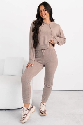 Mood Already Set Ribbed Jogger Pants (Mocha) Lightweight Feel Eco Friendly Fabric