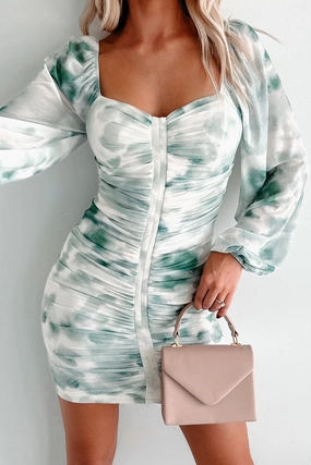 Simple yet chic gown DOORBUSTER Rewriting The Rules Ruched Mesh Bodycon Dress (Jade Green)