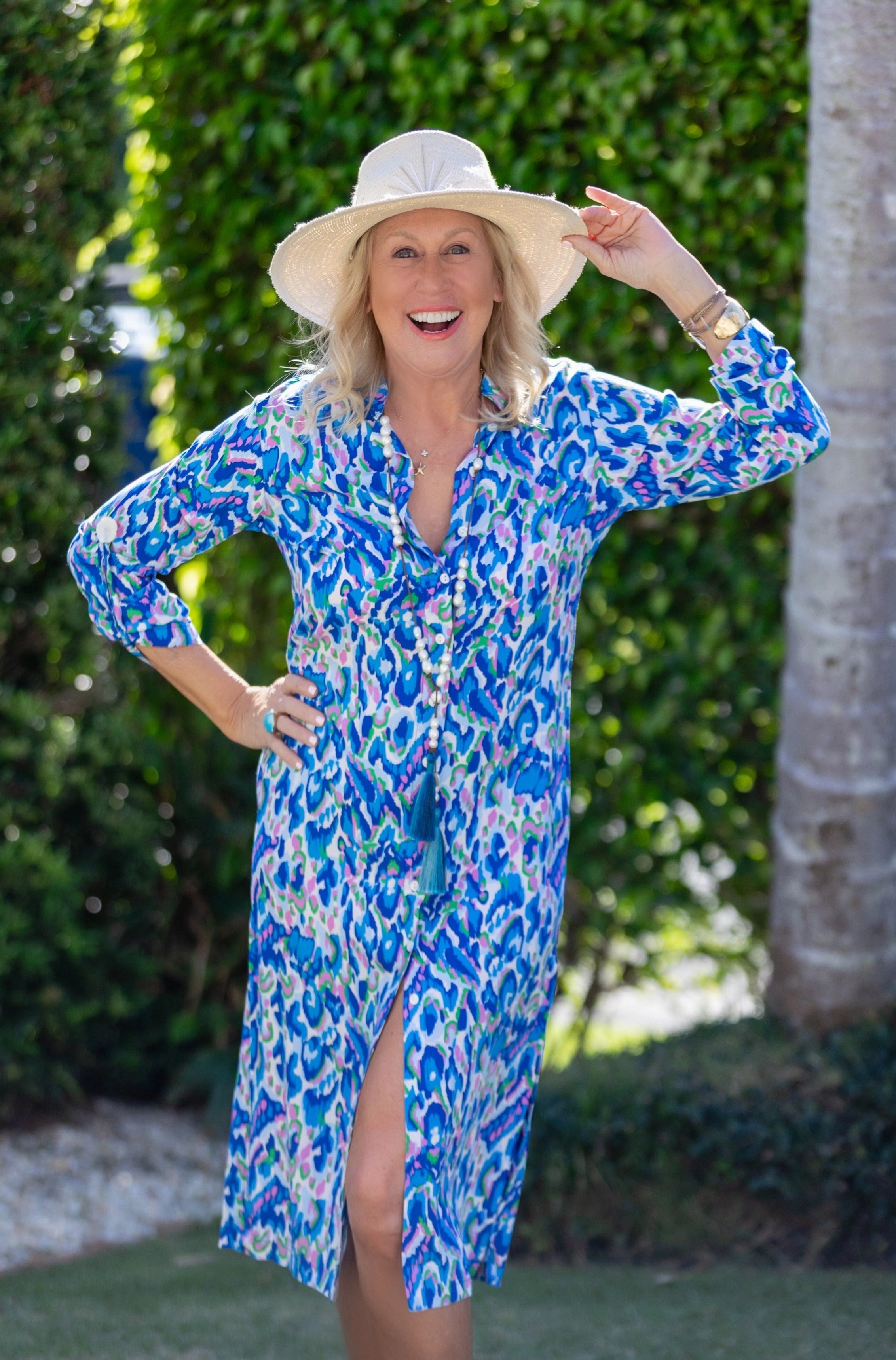 Layered-Look Traveler Dress / Pink-Cobalt