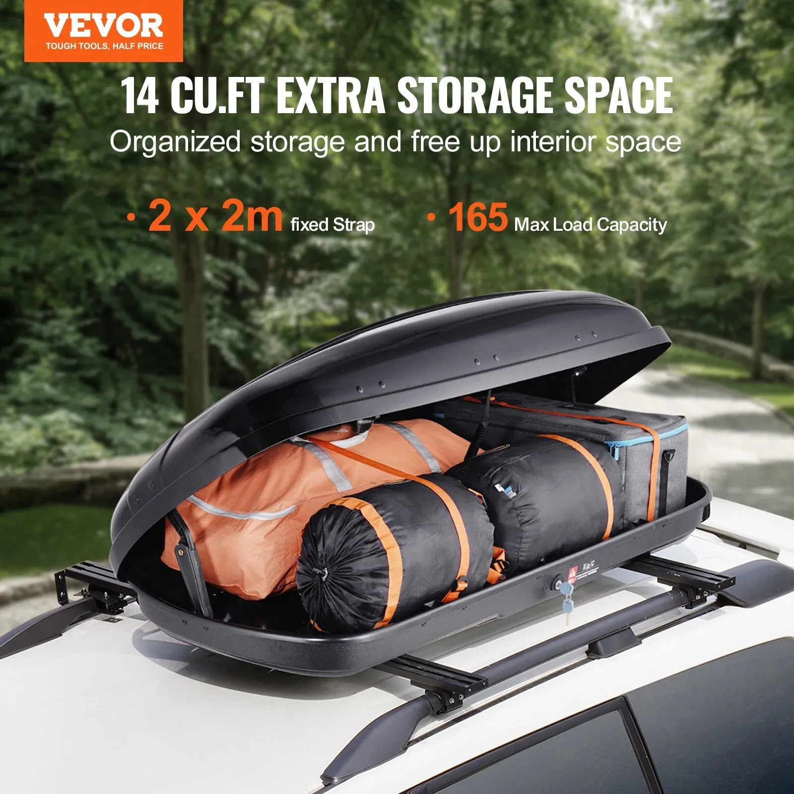 VEVOR Rooftop Cargo Carrier 14 Cubic Feet Luggage Storage Box ABS