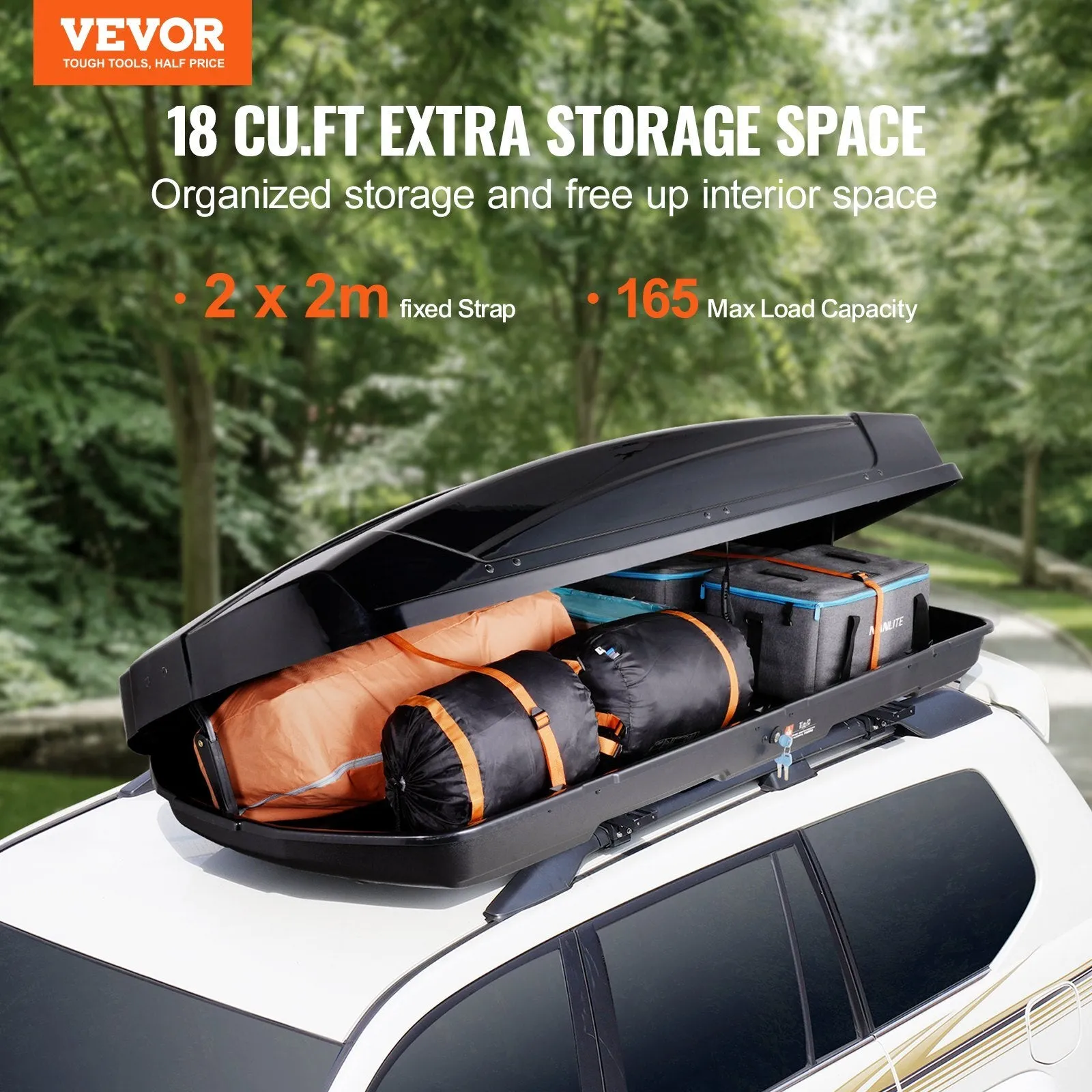 VEVOR Rooftop Cargo Carrier 18 Cubic Feet Luggage Storage Box ABS