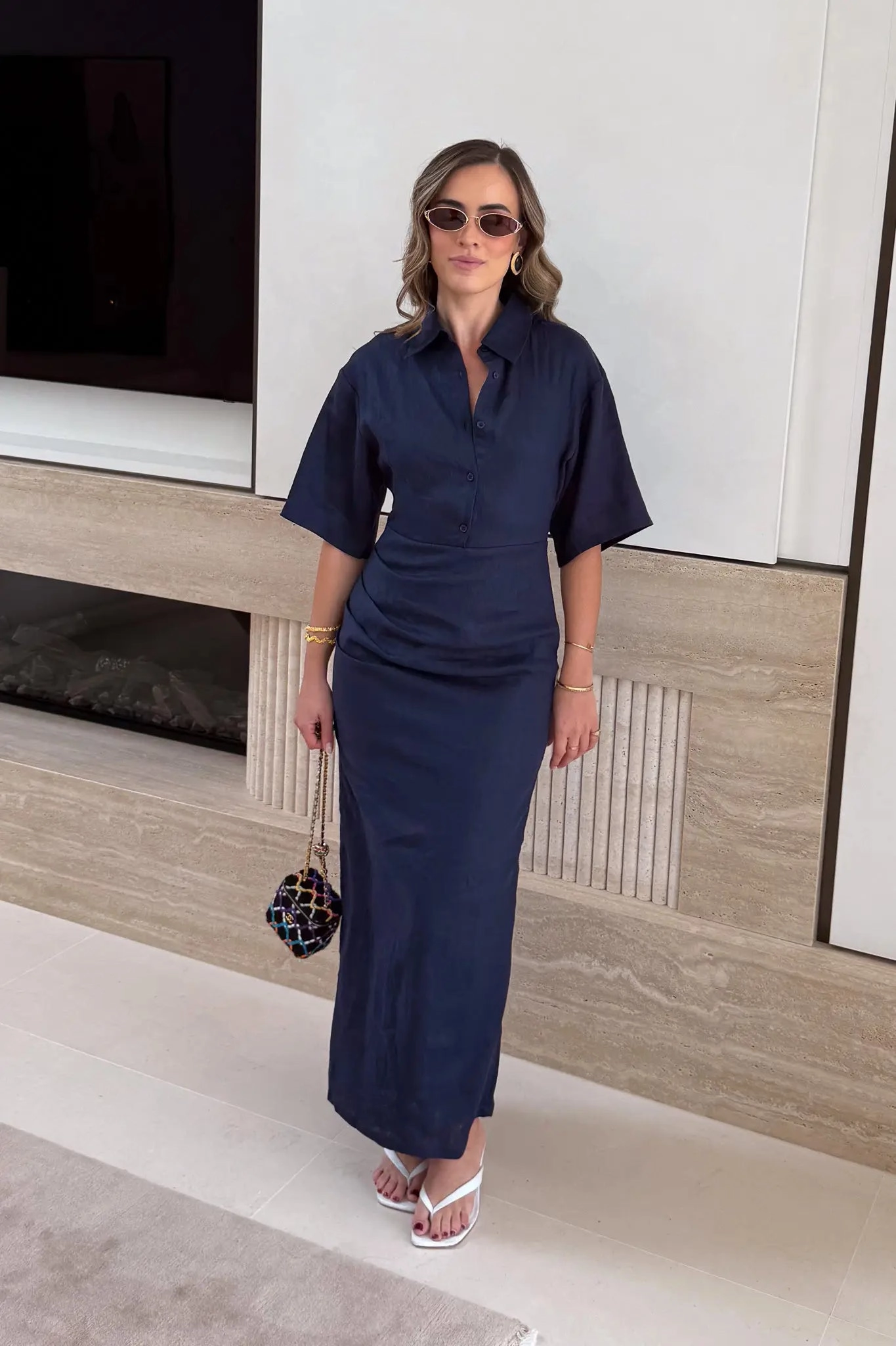 Lefka Midi Dress Navy Side Tie