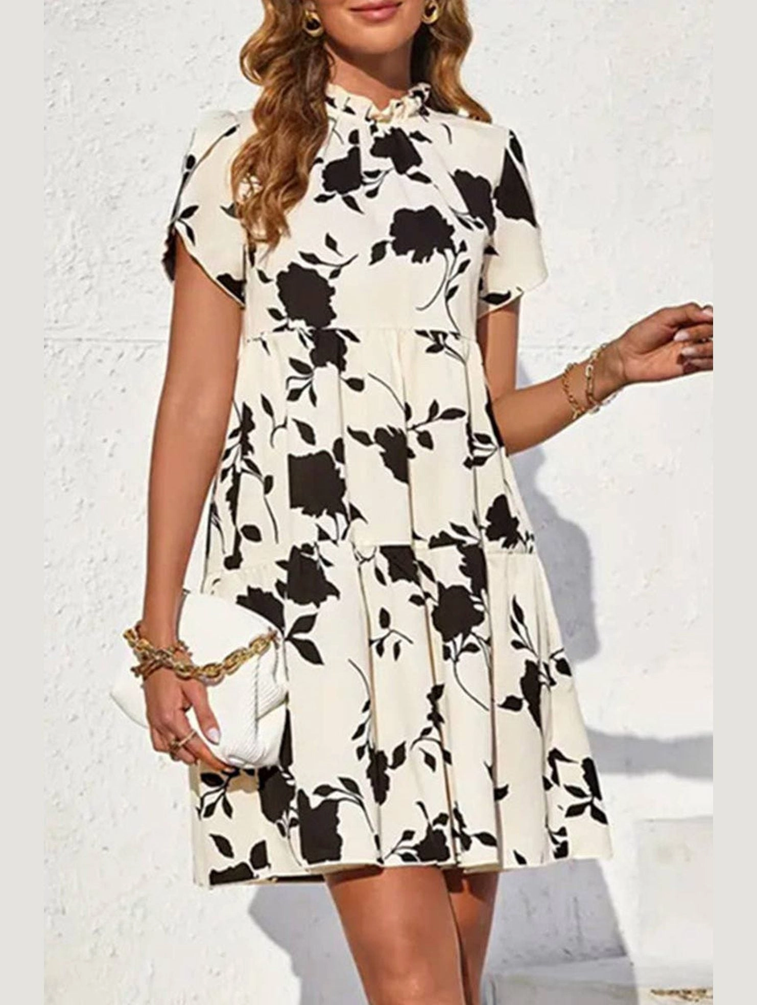 Breathable Style DOLL COLLAR DRESS WITH WOODEN EARS_CWDSD3556