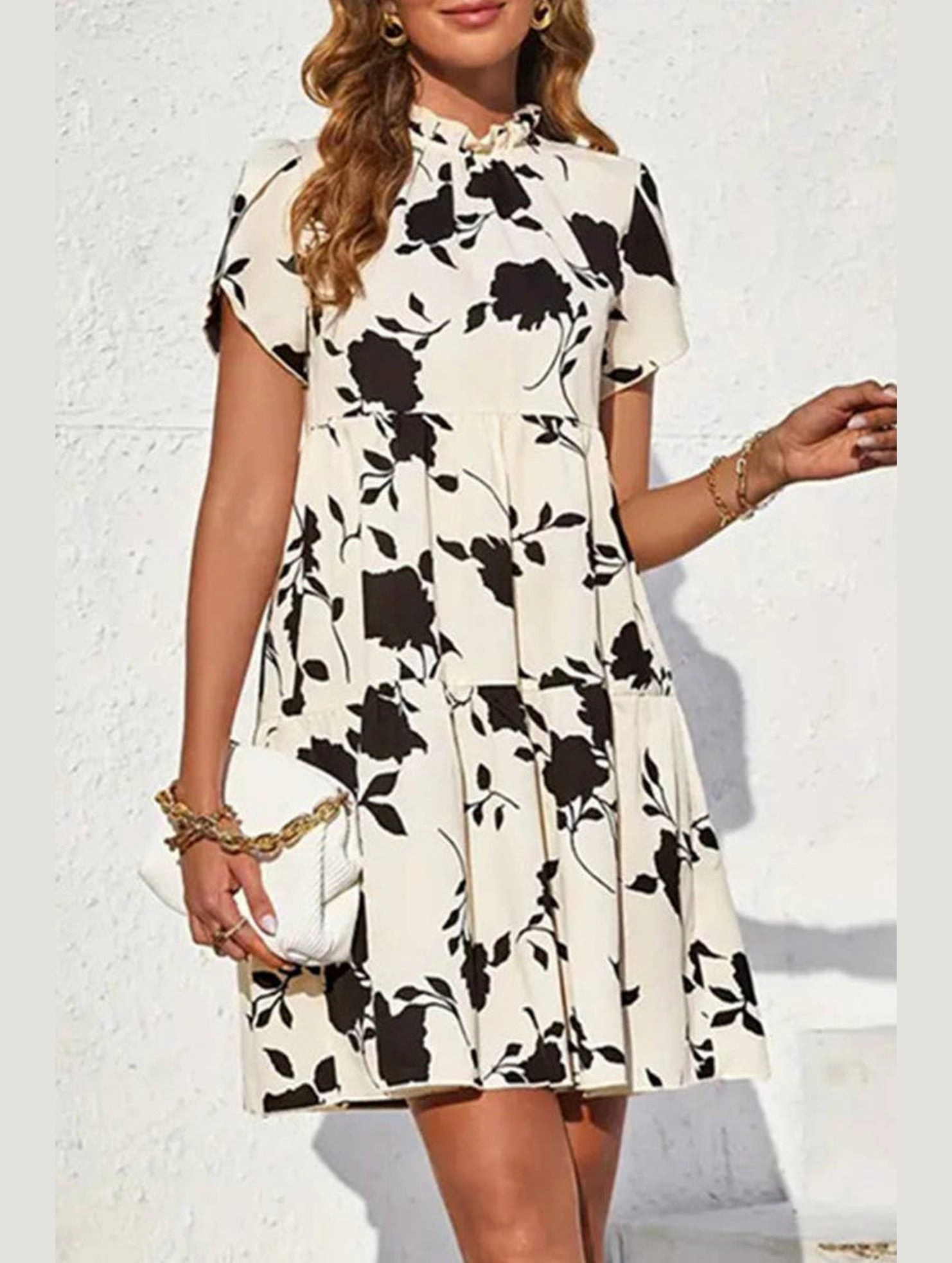Summer Fashion soft elegance DOLL COLLAR DRESS WITH WOODEN EARS_CWDSD3556