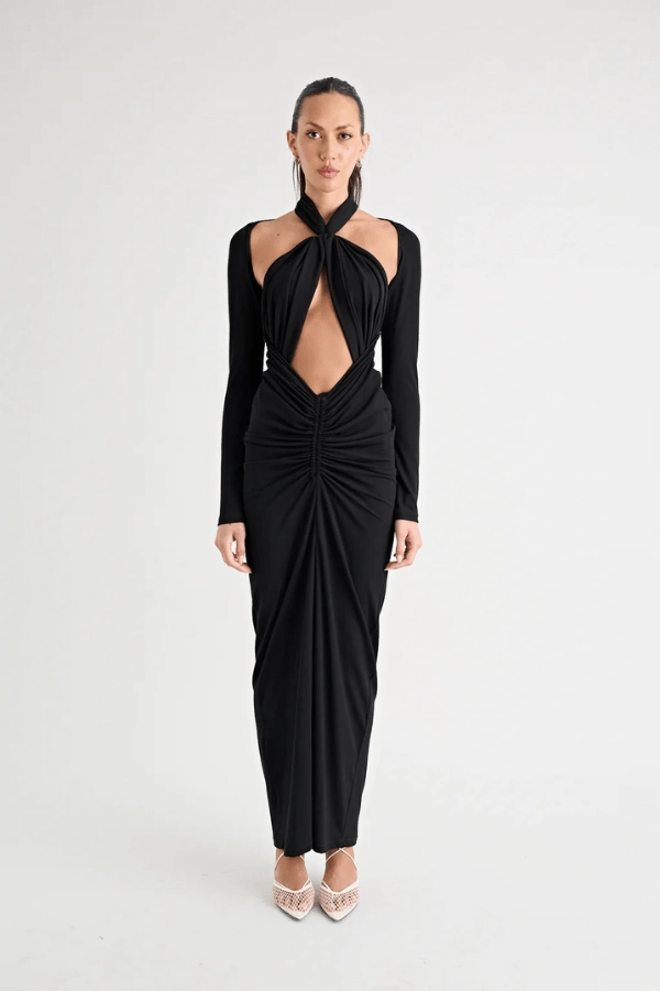 Victoria Maxi Dress Black Patterned-Fabric Perfect Cut