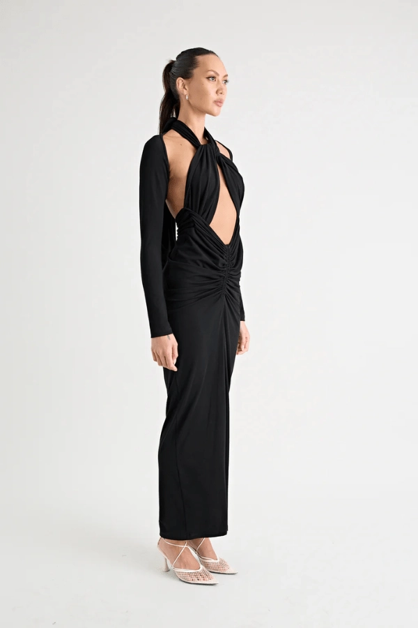 Winter-Season Victoria Maxi Dress Black
