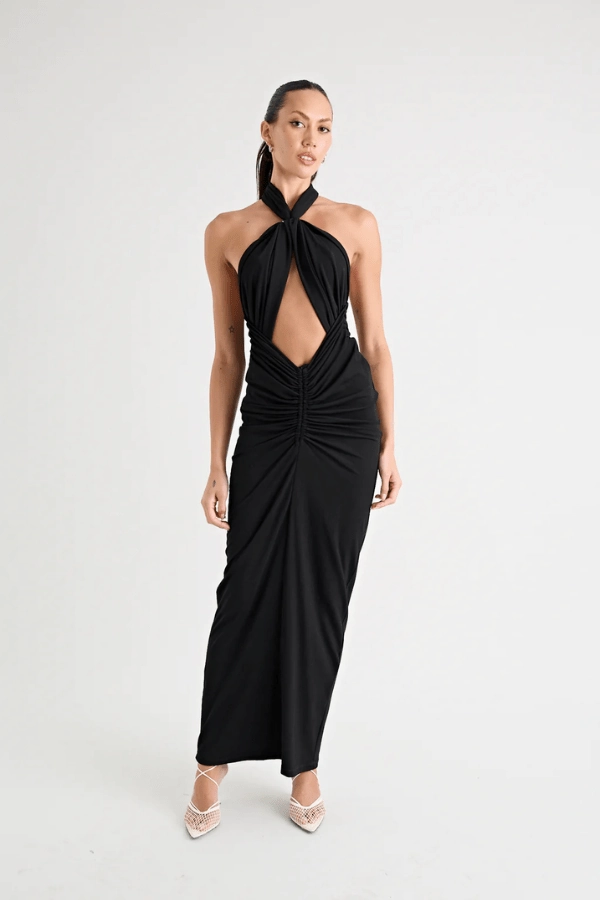 Lightweight-Layer spring fresh Victoria Maxi Dress Black