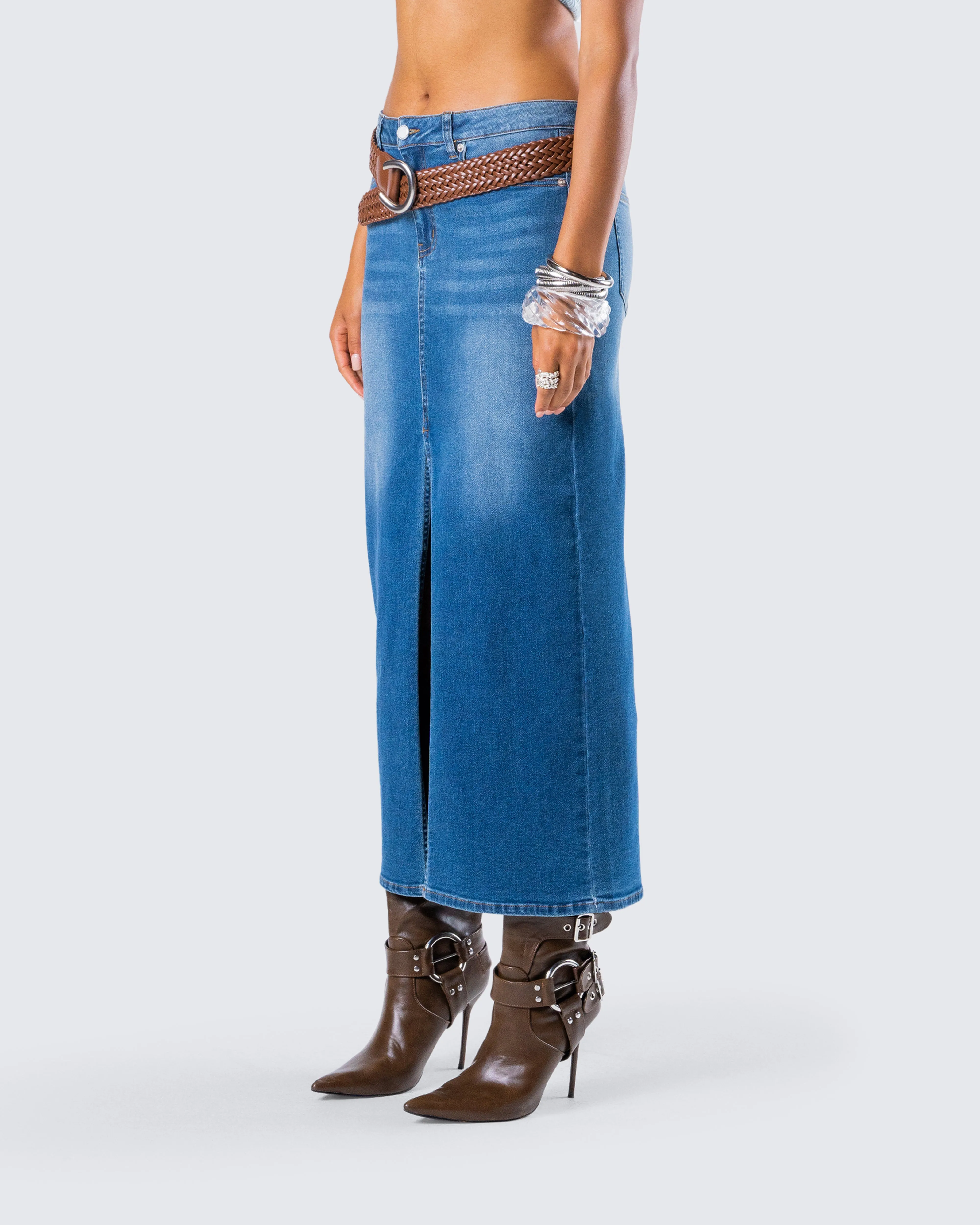 Vincent Blue Maxi Denim Skirt