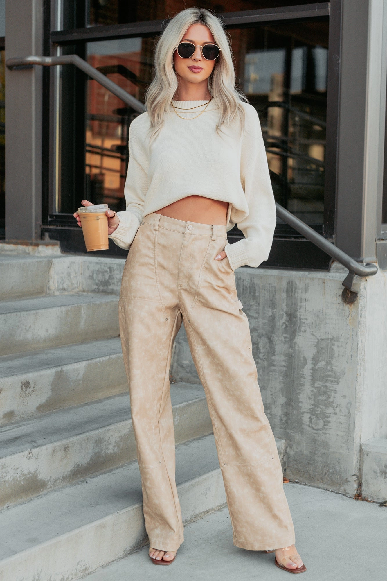 Versatile Comfort Vincent Faux Leather FORE Carpenter Pants (Beige)