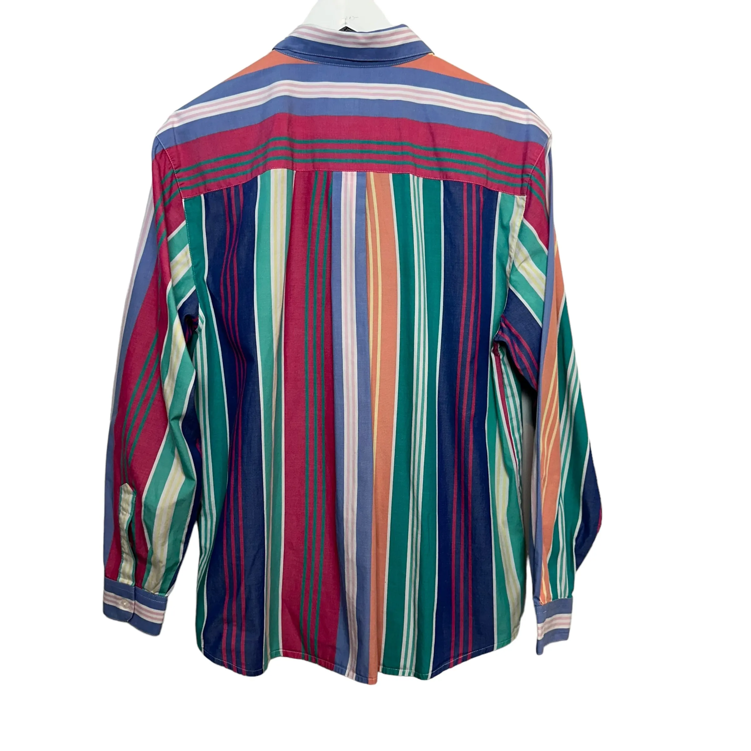 Vintage 90s Talbots Rainbow Bold Striped Button Up Collared Shirt Cotton Medium