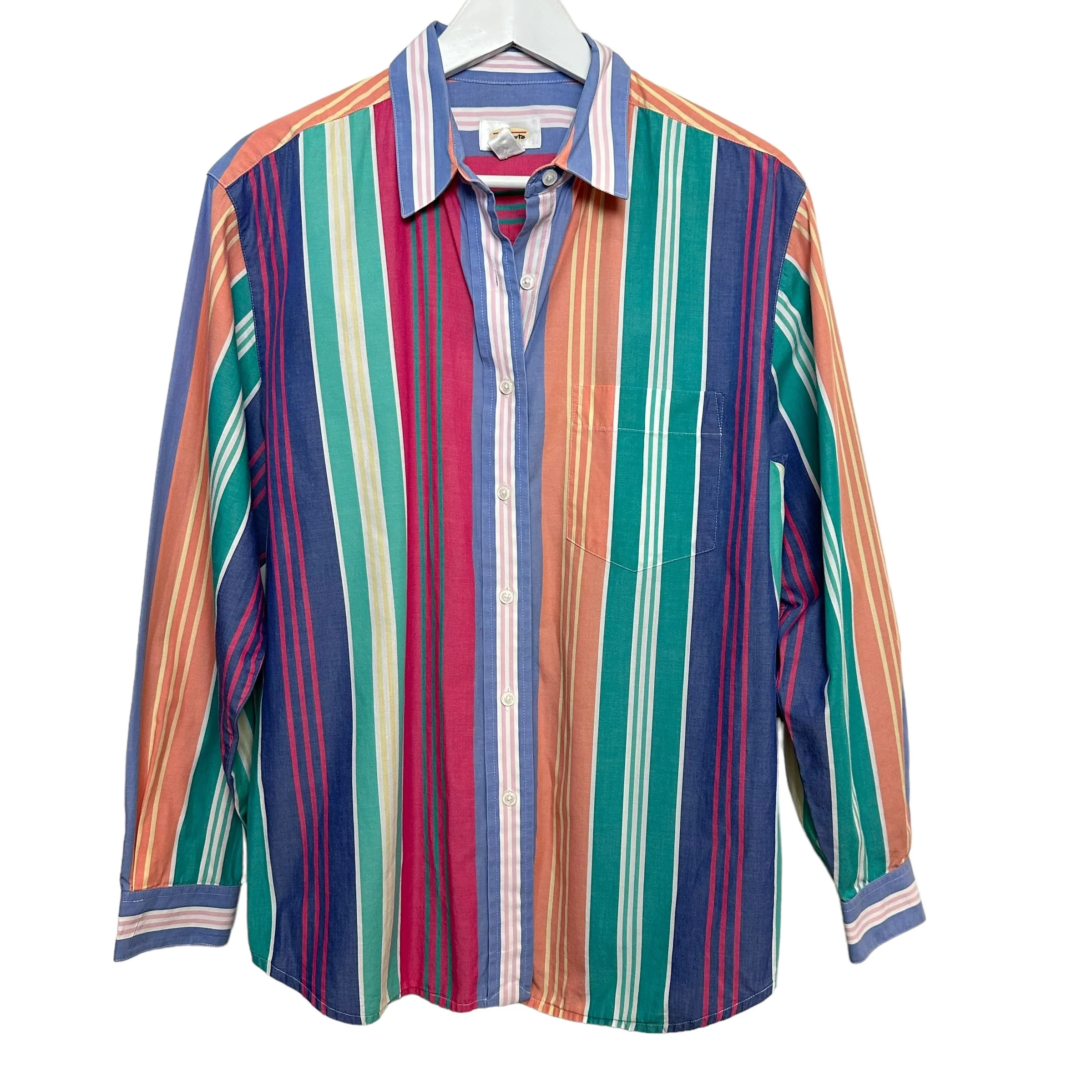 Vintage 90s Talbots Rainbow Bold Striped Button Up Collared Shirt Cotton Medium
