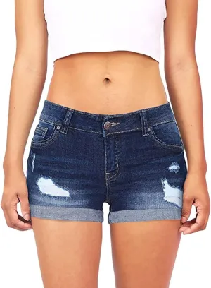 Vintage Distressed Denim Shorts Women High Waisted Folded Hem Bermuda Jeans Shorts Y2K Casual Ripped Denim Shorts Hot Shorts