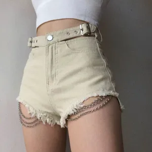 Vintage Wide Leg Metal Chain Shorts Jeans