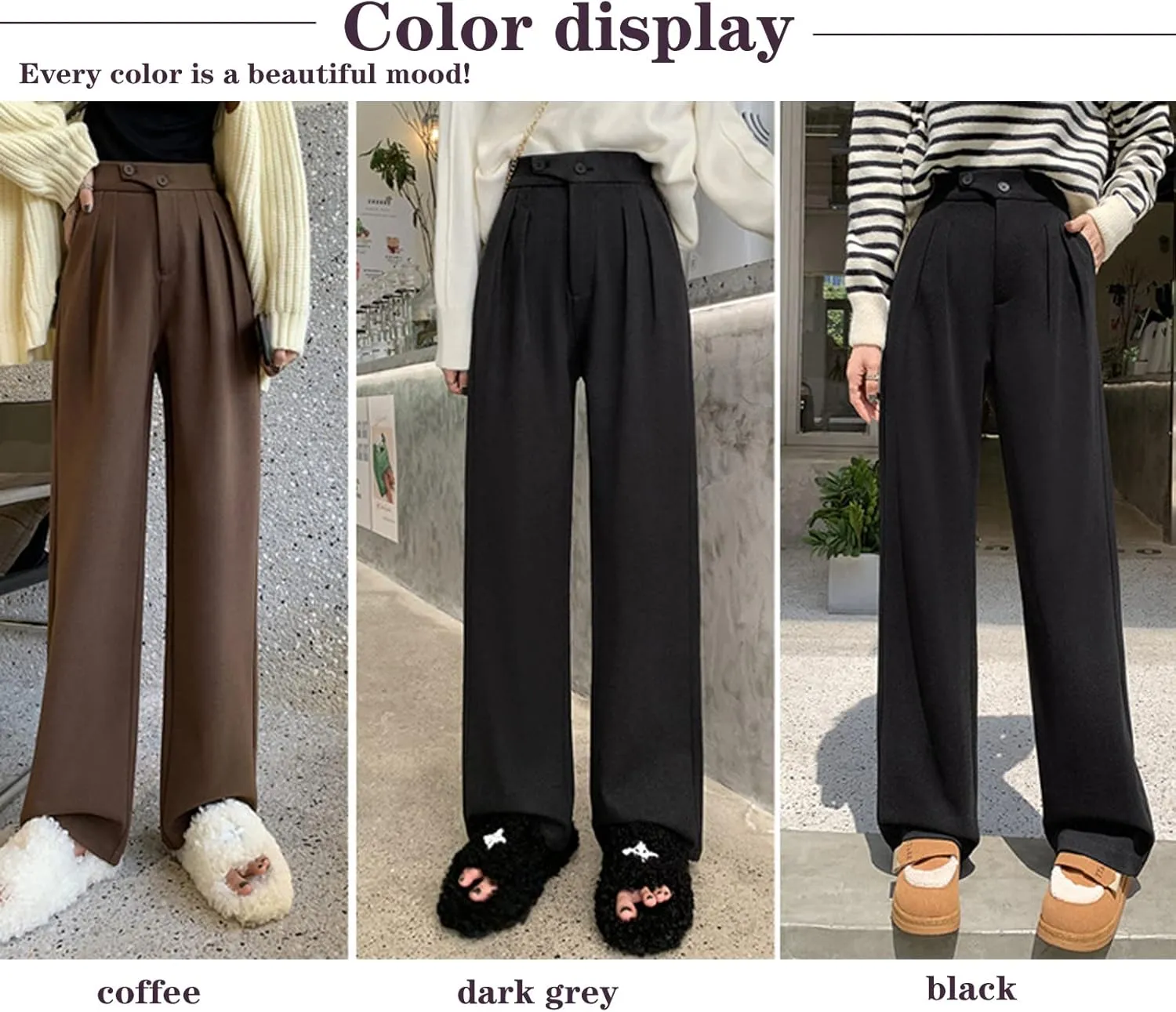 Vintage Wide Leg Trousers Women's Woolen Suit Wide Leg Trousers Women's Loose Casual Straight Trousers