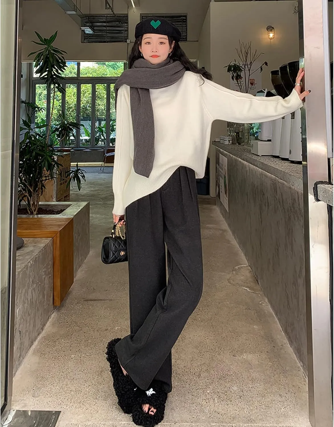 Vintage Wide Leg Trousers Women's Woolen Suit Wide Leg Trousers Women's Loose Casual Straight Trousers