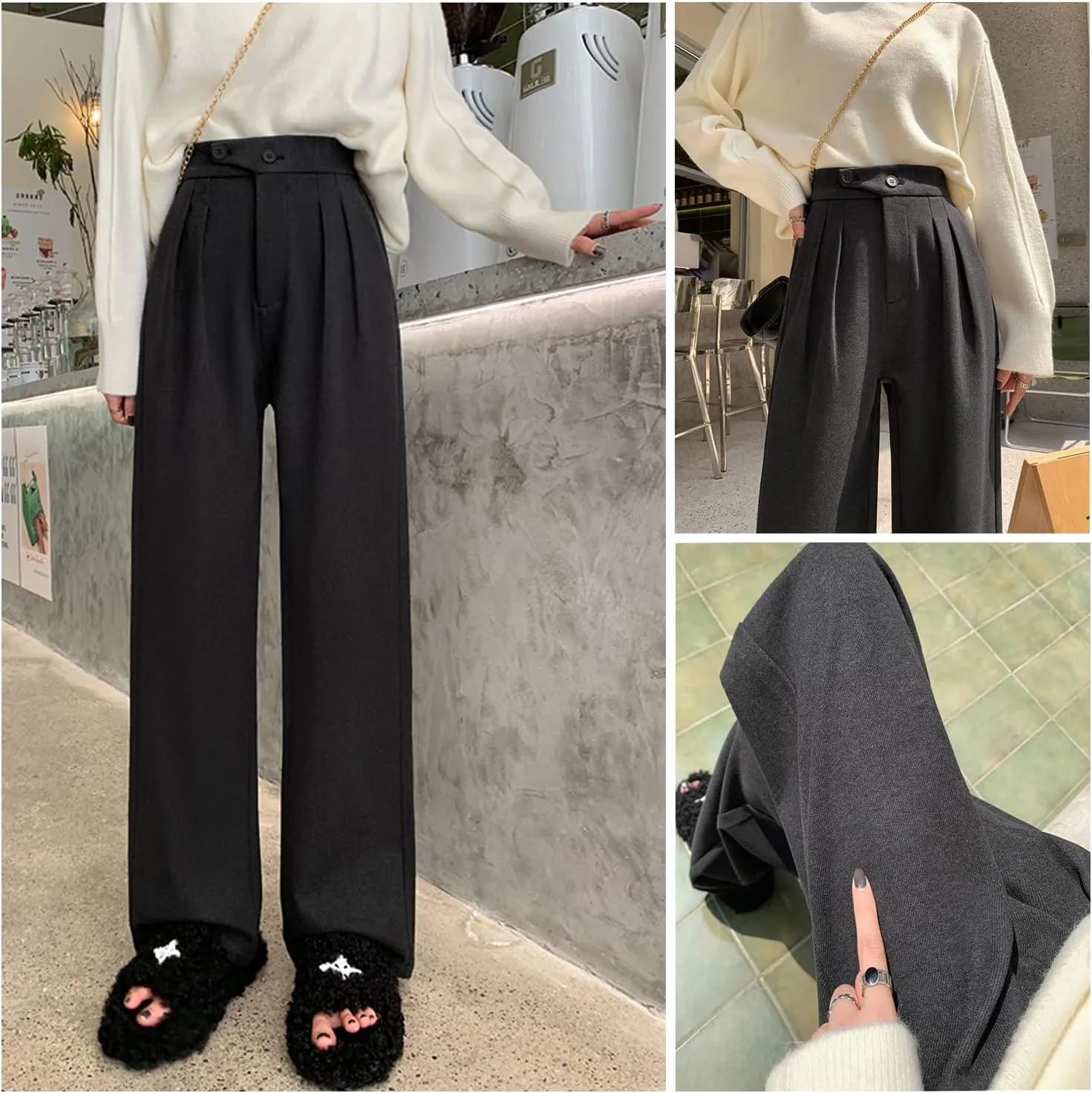 Vintage Wide Leg Trousers Women's Woolen Suit Wide Leg Trousers Women's Loose Casual Straight Trousers