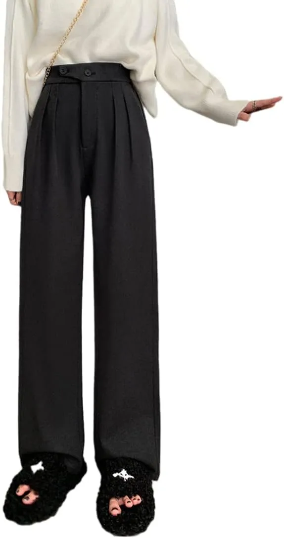 Vintage Wide Leg Trousers Women's Woolen Suit Wide Leg Trousers Women's Loose Casual Straight Trousers